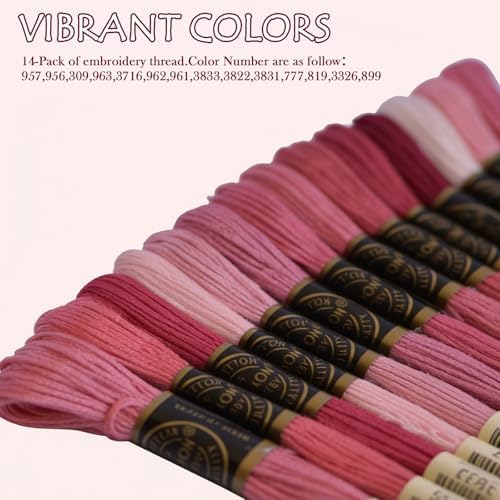 Premium Rainbow Color Embroidery Floss - Cross Stitch Threads - Friendship Bracelets Floss - Crafts Floss - 14 Skeins Per Pack Embroidery Floss, Medium Rose Gradient