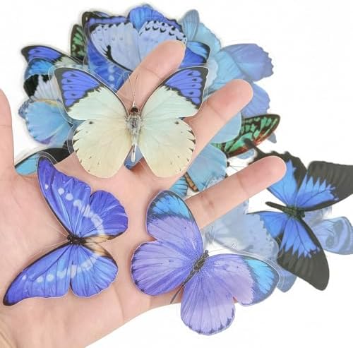 40Pcs Vintage Stickers,Waterproof Transparent PET Aesthetic Decorative Sticker Scrapbooking Supplies for Adult Card Making Letters Planner Junk Journal Water Bottles Art Craft.Blue Butterfly