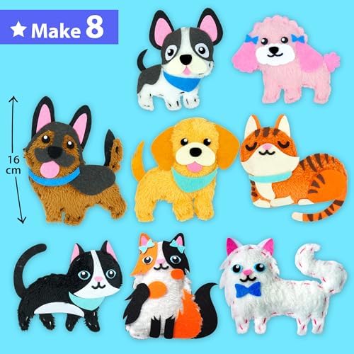 KRAFUN Puppy & Kitten Sewing Kit for Kids Ages 6+ | 8 Dolls