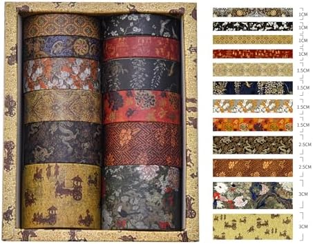 12 Rolls Chinoiserie Washi Tape Set Chinese Arts Adhesive Tapes Geometric Garden Decorative Masking Tape Sets for Craft, Kids, Scrapbook, DIY, Gift Wrapping (Echoes of Loulan)