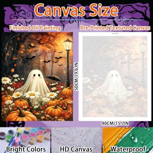 WULINHUAFA Halloween Paint by Numbers Adults Beginner 16x20 Inch | Ghost Adult Paint by Number Kits, DIY Acrylic Oil Easy Painting by Numbers for Gifts Home Wall Decor Without Frame