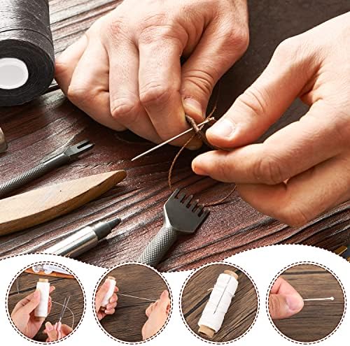 55 Yards Waxed Thread with 7 Leather Sewing Needles, White