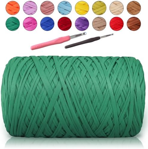 MESTOON 1000g T-Shirt Yarn Soft Elastic Crochet Green