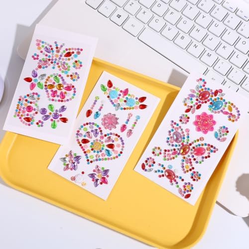Gem Stickers for Crafting, Face, Eye, and Body Makeup, DIY Decoration, Kids' Rewards (Gem Stickers D (8 Sheets))