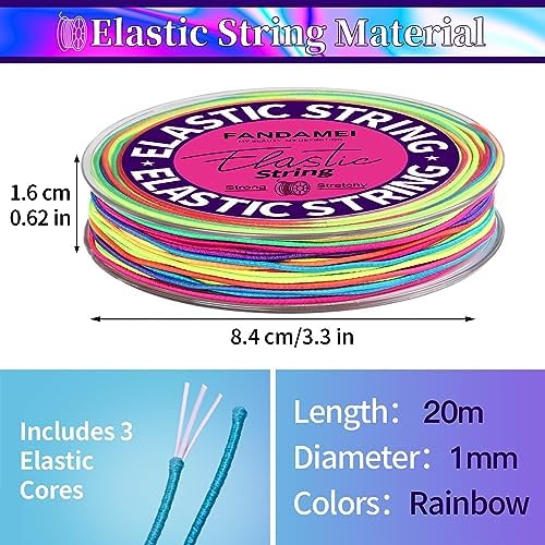 FANDAMEI 1mm Elastic String for Bracelets, Elastic Bracelets Beading Cord Stretchy Rainbow, Stretch Bead Cord for Jewelry Making, Sturdy Thread for Bracelet Necklace Crafts Christmas DIY Colorful