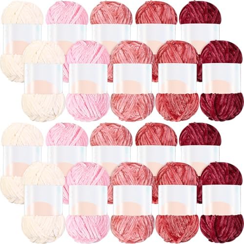 Woanger 20 Skeins Chenille Yarn Bulk for Crochet Knit 2000g, Pink Tone