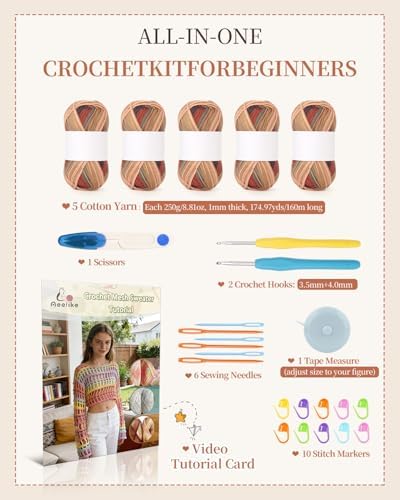 Aeelike Crochet Kit for Adults,Women Beach Crochet Top,Brown Cotton Yarn
