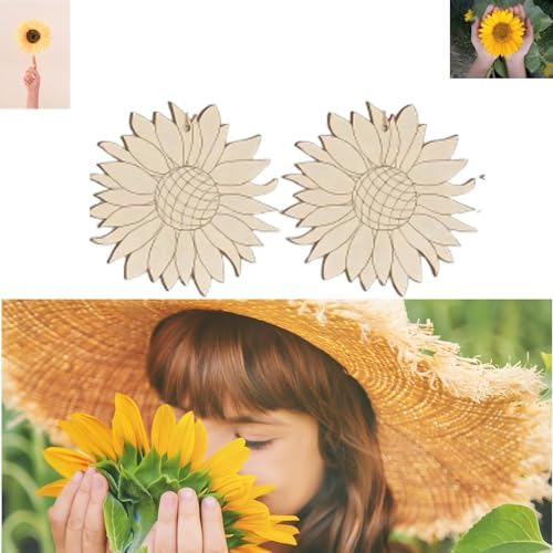 Wooden Sunflower Ornament 10pcs Blank Wood Ornaments,3.5X3.5 in Used for Painting and Decoration DIY Technology, Hanging skrnrhrery