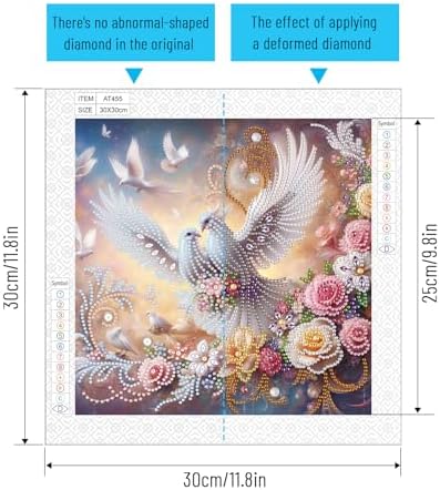 AiYuanzsh Diamond Art Painting Kits for Adults, 5D Special Shape Diamond Art Kits for Beginners, Crystal Rhinestones Diamond Painting for Home Wall Decoration Gift 12×12 inch, Happy White Dove