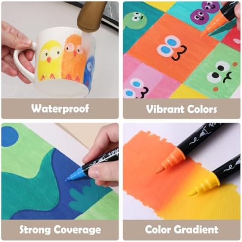 100 Colors Precision Dual Tip Acrylic Paint Markers Pens - Brush & Fine | Performs on Rock, Wood, Paper, Fabric, Egg, Scrapbook, Glass, Ceramic, Canvas, DIY Crafts Art Gift - School Supplies
