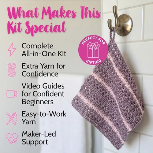 KnitPal Dishcloth Crochet Kit for Beginners (Plum Purple + Blush Pink)