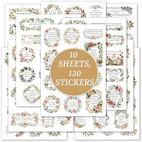 120 Pcs Christian Bible Verse Stickers, PET Floral Scripture Sticker