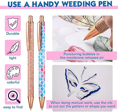 Spakon 4 Pcs Weeding Tools for Vinyl, 2 Pcs Air Release Pen Glitter Craft Weeding Point Retractable Pin Pen with 2 Pcs Felt Squeegees Scraper for Crafting Weeding Essential Adhesive Vinyl