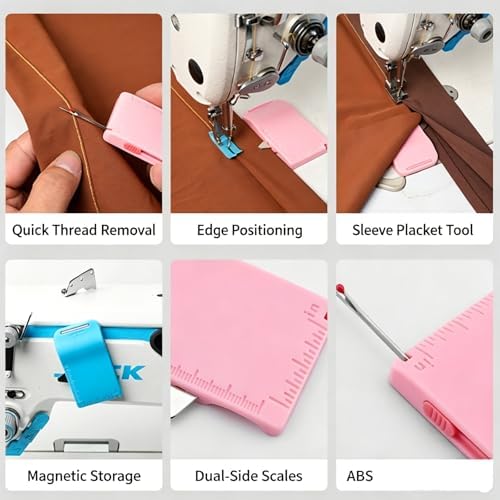 Sewing Seam Guide & Ripper–Multi-Functional Tool, Easy Seam Allowance & Stitch Removal, Magnetic Sewing Machine Sleeve Tool with Needle Threader, Dual-Scale Hemmer Guide Foot for Line (Blue)