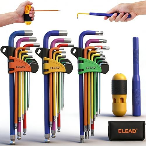 ELEAD 29-Piece Hex & Torx Key Set: Rainbow Colored Allen Wrench Set, SAE(1/16"-3/8") & Metric(1.5mm-10mm) & Torx(T10-T50), Long Arm Ball End, Allen Keys with T-Handle and Extension Bar