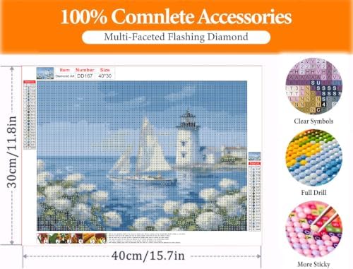 Lighthouse Diamond Art Kits for Adults, Round Diamond Painting 16x12 Inch