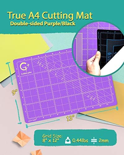 G+ Self-Healing Cutting Mat - True A4 9 x 12" (9 x 13" Full) Inches Purple/Black ; Self-Healing Double-Sided Durable Non-Slip Cutting Board for Crafts, Sewing, Fabric, Modeling and All Arts Projects