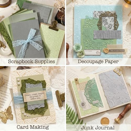 30 Pcs Handmade A5 Textured Scrapbook Paper and Mesh, Junk Journal Supplies