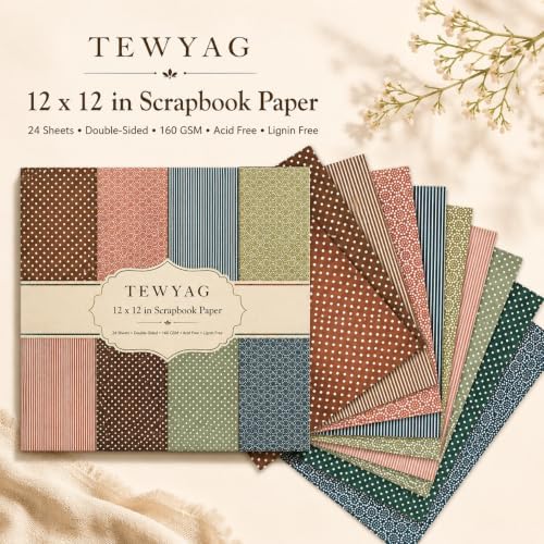 Vintage Scrapbook Paper Double Sided 12x12 Boho Earthy Geometric 24 Sheets