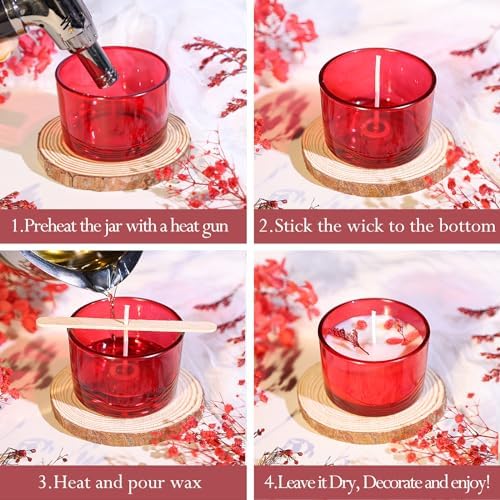 CONNOO 15 Pack 4oz Red Glass Candle Jars with Airtight Bamboo Lids