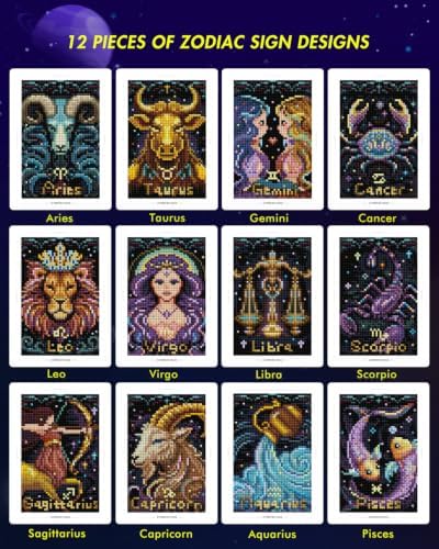 forever young Minigem Zodiac Diamond Art Kits, 5x7 Inch Postcard-Style