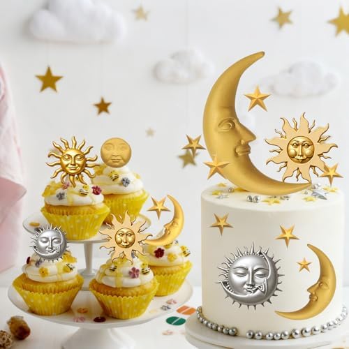 Sun Face Moon Star Silicone Molds 2Pcs Star Fondant Cake Mold Ramadan Eid Mubarak Chocolate Molds Sun Candy Polymer Clay Mold for Baking Craft Gum Biscuits Mousse