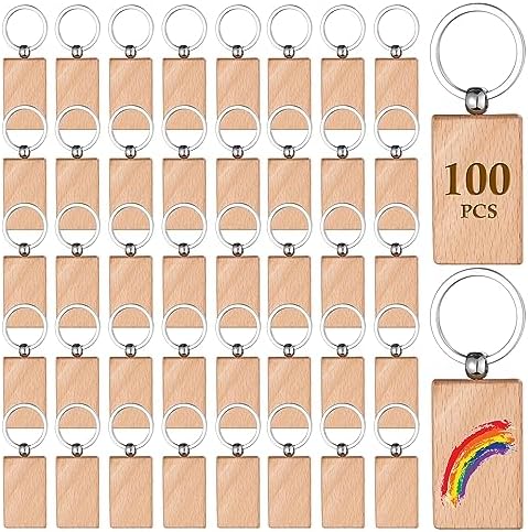 Wood Key Chain Bulk 100 Pcs Rectangle Wooden Blank Tags