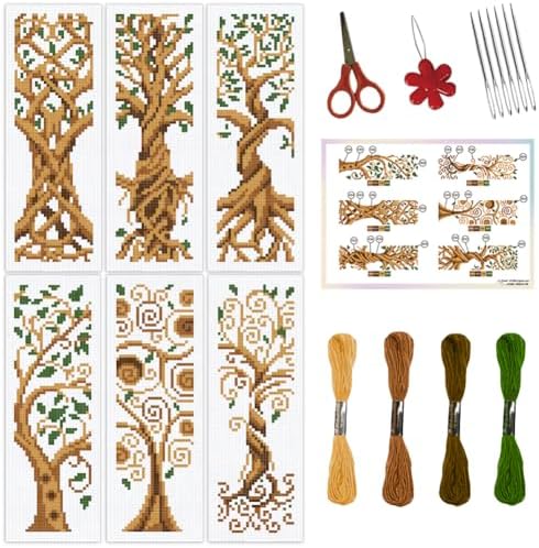 ORIGACH 6 Set Tree of Life Cross Stitch Bookmark Kit for Beginner