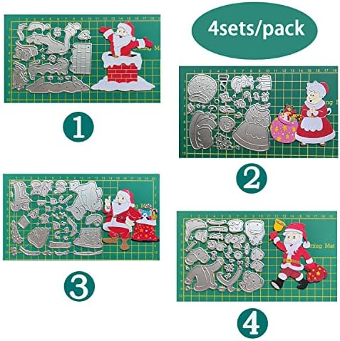 4 Sets Santa Chimney Christmas Die Cuts for Card Making Mrs Claus Scrapbooking Supplies Dies Embossing Stencil Template Tool for DIY Molds Paper Card Photo Album Craft Decoration