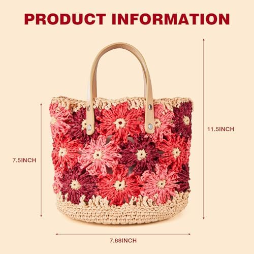 Noocro Crochet Kit for Intermediate or Advanced Level, Floral Raffia Bucket Bag, Purse, Step by Step Video Tutorial, Detailed Instruction Complete Kit Craft Supplies Holiday Gift (Rosy Bloom)