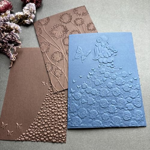 Girl Silhouette Rose Butterfly 3D Embossing Folder, Floral Fairy Textured Plastic Stencil for DIY Scrapbooking Wedding Card Making Paper Crafts
