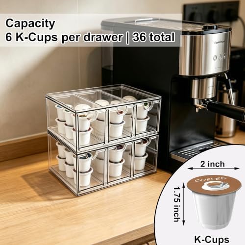 Prsildan Tea Bag Organizer K Cup Holder Drawer Coffee Pods Storage, 2 Pack
