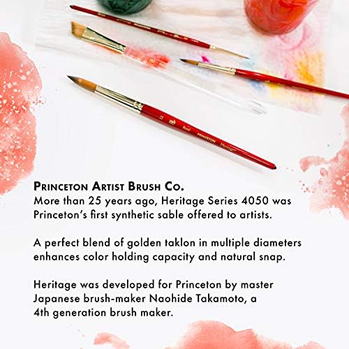 Princeton Heritage, Series 4050, Synthetic Sable Paint Brush for Watercolor, Round, 2/0