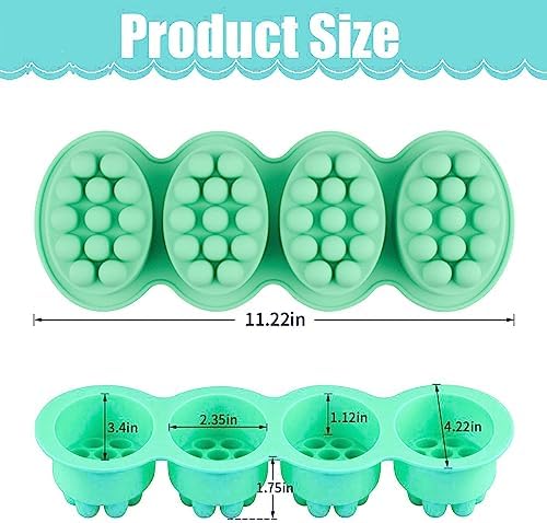 Silicone Soap Mold, 4 Cavity Oval Massage Soap Mould Cookie Chocolate Cake Mold Tray for DIY Homemade Craft (Green)