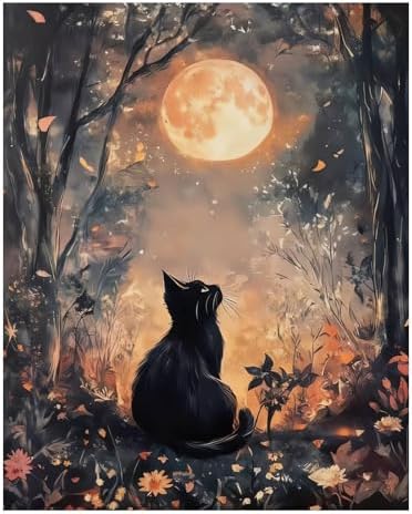 bleihum Black Cat Paint by Numbers Kit for Adults 16x20inch