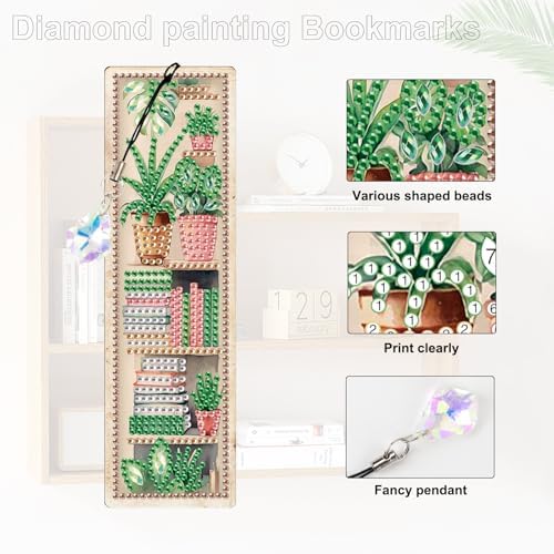 4 Pieces Diamond Painting Bookmarks for Adults Plant Bookshelf Design
