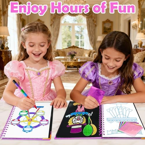 FUNNYB&G Foil Art Craft Kit for Kids, Sparkly Birthday Gift Toy for Girls | No Mess, Kids Ages 4-10 Create Sparkling Artwork, A Creative Gift for Birthdays, Holidays, Travel Activities,Screen-Free Fun