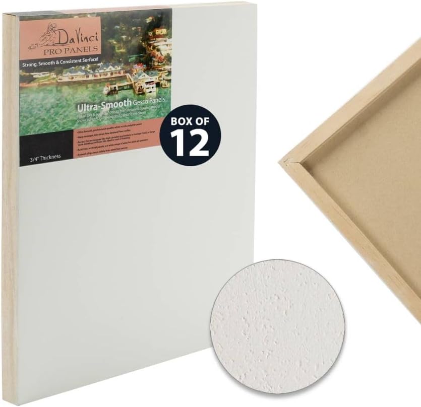 DaVinci Wood Panel Pro Ultra Smooth Gesso Panels 3/4 inch Panel (Single) 3x9 inch - 12 Pack
