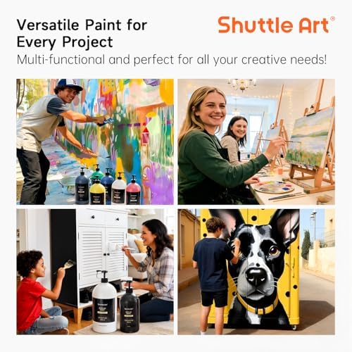 Shuttle Art Black Acrylic Paint, 33.8oz/1000ml Large Capacity Pump Bottle with Cover, High Coverage True Black, Fast Drying Non-Toxic Art Paint for Artists, Students, Kids & DIY Crafts
