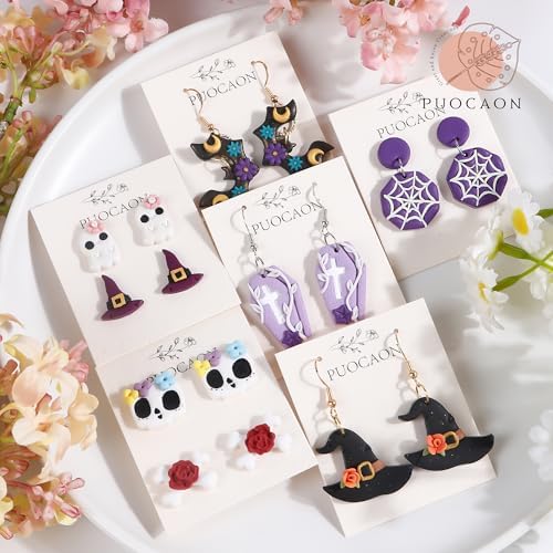 Puocaon Halloween Polymer Clay Cutters - 12 Pcs Witch Wizard Bat Ghost Pumpkin Halloween Clay Cutters for Earrings Jewelry Making