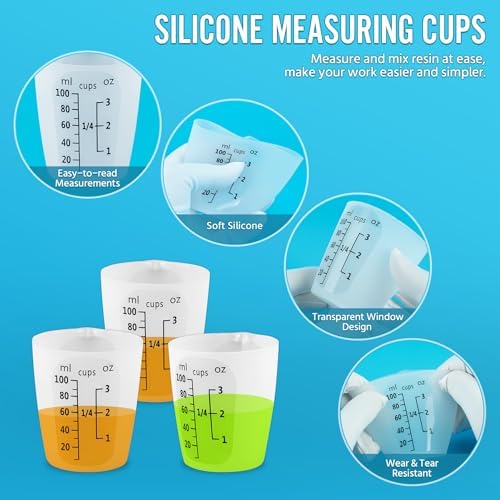 10Pcs Silicone Resin Mixing Measuring Cups 100ml / 3oz for Resin Supplies, Easy-to-Read Black Marks, Non-Stick Reusable Silicone Pouring Cups for Epoxy Mixing