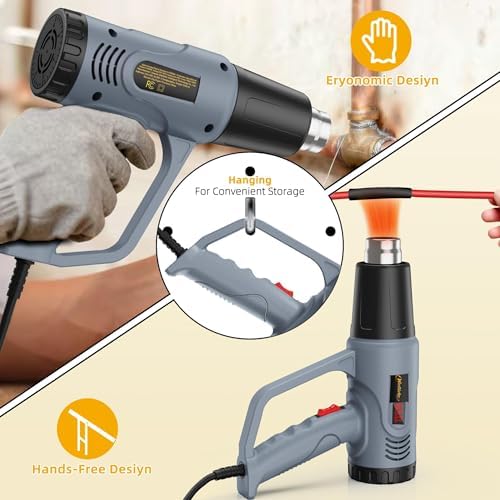 Digital Display Heat Gun, Adjustable Temp Hot Air Tool for Crafts & Shrink Tubing | Digital Heat Gun with Side LCD Display, 650°C Adjustable Hot Air Tool, 4 Nozzles