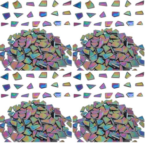Youway Style Iridescent Glass Mosaic Tiles for Crafts Bulk,200g Black Stained Glass Mosaic Supplies,Broken Mosaic Pieces for Garden Kit Crafts,DIY Mosaic Art Decor (Pack of 4)