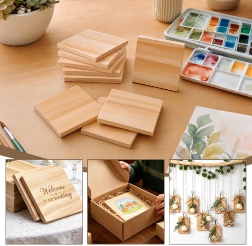 FSWCCK 36 Pcs 4x4 Wood Squares, Smooth Wooden Blanks for Laser Engraving