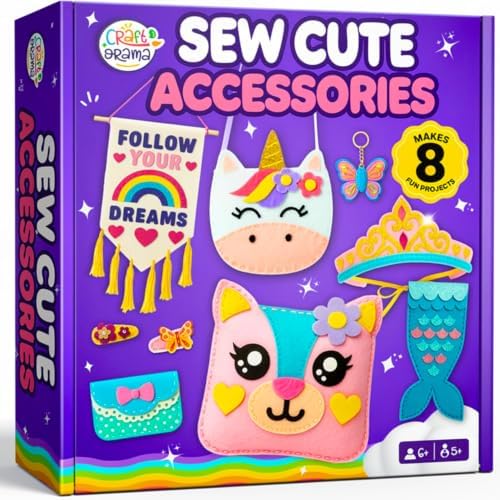 Craftorama Sewing Kit for Kids, Fun and Educational Accessories Craft Set for Girls Age 7-12, Sew Your Own Felt Accessories Craft Kit for Beginners