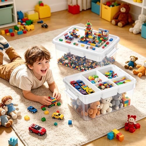 Citylife 17QT 2-Pack Toy Organizer Craft Storage Buildable Lid Movable Tray