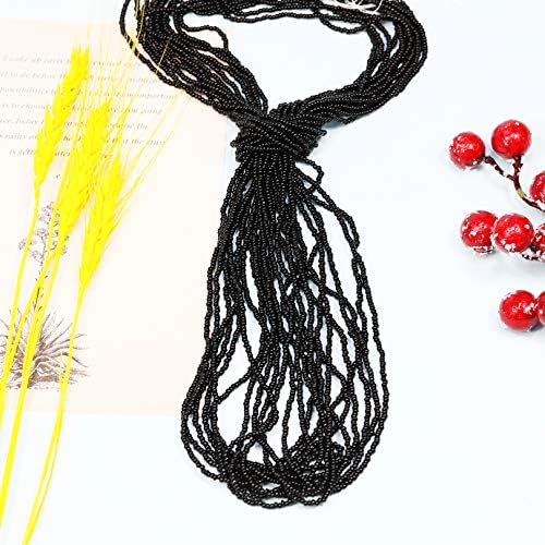 11/0 Seed Beads Hank (1 Hank 3 Meters) Total 3 String Hanks About 6000pcs, 9 Meters String 2.2mm Black Seed Beads Strand Hanks (Black)