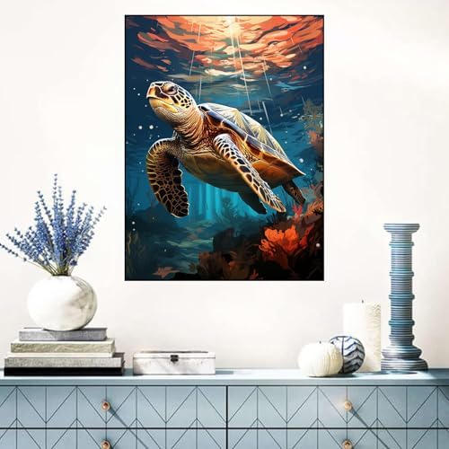 Benjenes Sea Turtle Diamond Art Kits for Adults, Diamond Painting Kits for Adults, 5D DIY Round Drill Gem Art Paint with Diamonds Dots Crafts Kits for Home Decor Gift 12x16 inch