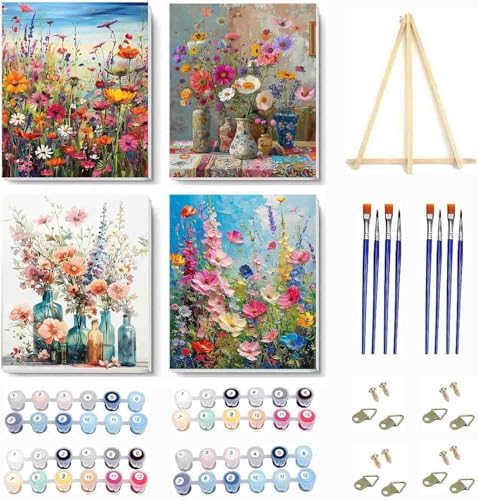 DYAIANGMU 4 Pack Paint by Numbers Kit for Adults Beginners 7.8X11.8 inch