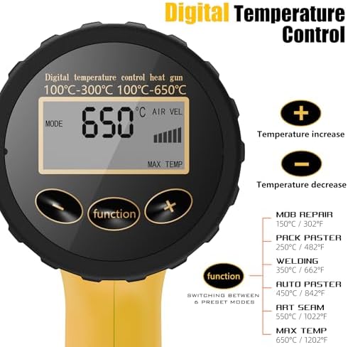 Digital Heat Gun, 900W Adjustable Heat Gun 100-650℃ LCD Display, 4 Nozzles